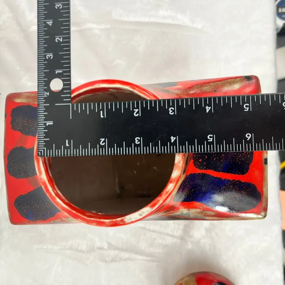 Handcrafted Red Blue Abstract Glazed Ceramic Vase 11.25